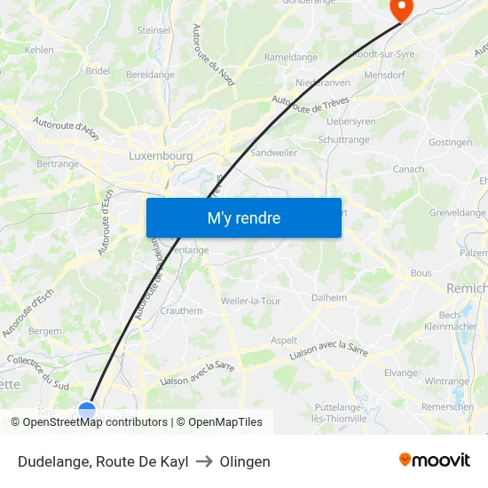 Dudelange, Route De Kayl to Olingen map