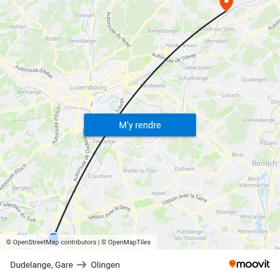 Dudelange, Gare to Olingen map