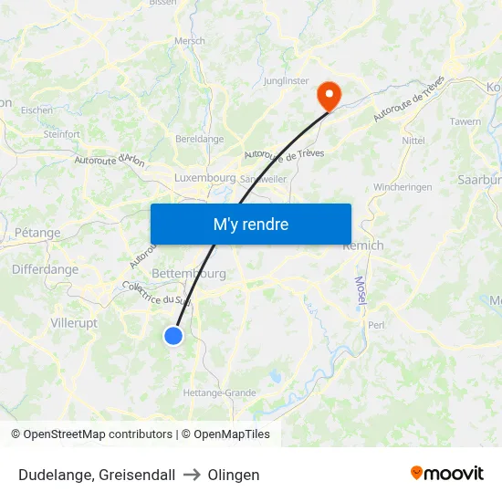 Dudelange, Greisendall to Olingen map
