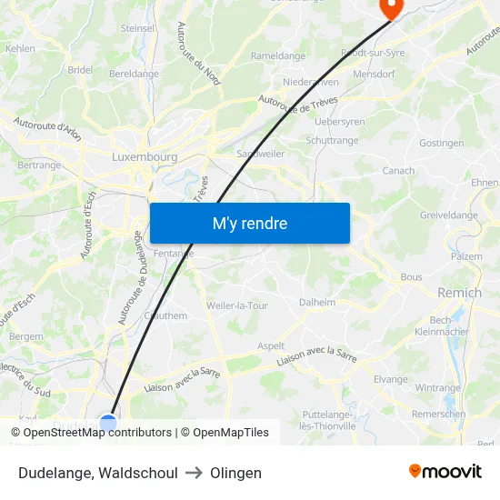 Dudelange, Waldschoul to Olingen map