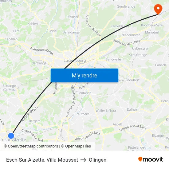 Esch-Sur-Alzette, Villa Mousset to Olingen map