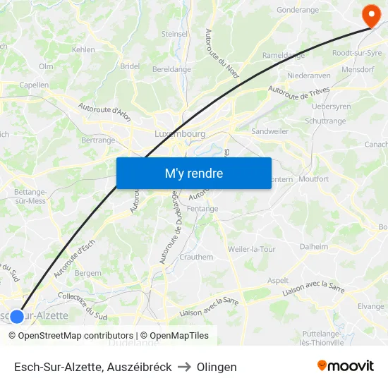 Esch-Sur-Alzette, Auszéibréck to Olingen map