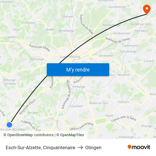 Esch-Sur-Alzette, Cinquantenaire to Olingen map