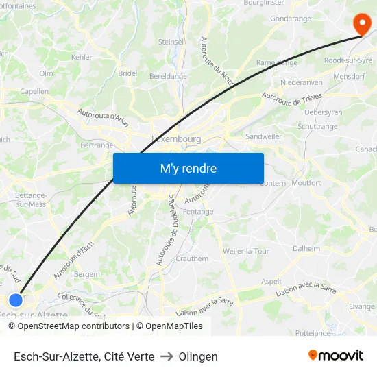Esch-Sur-Alzette, Cité Verte to Olingen map