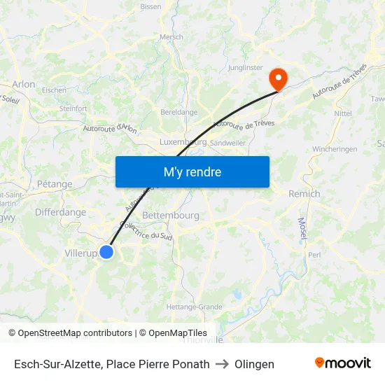 Esch-Sur-Alzette, Place Pierre Ponath to Olingen map