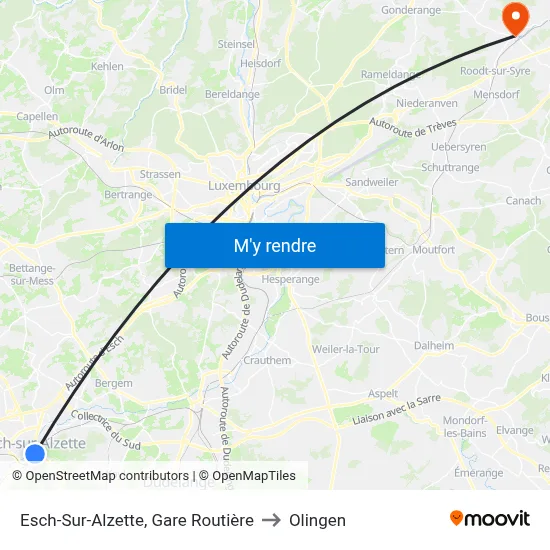 Esch-Sur-Alzette, Gare Routière to Olingen map