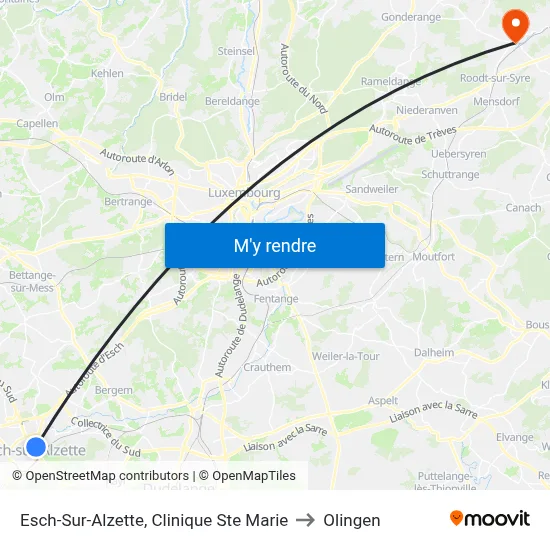 Esch-Sur-Alzette, Clinique Ste Marie to Olingen map