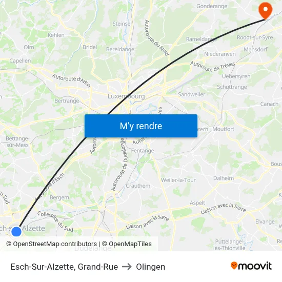 Esch-Sur-Alzette, Grand-Rue to Olingen map