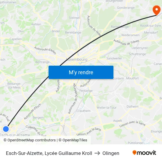 Esch-Sur-Alzette, Lycée Guillaume Kroll to Olingen map