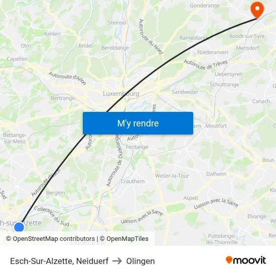 Esch-Sur-Alzette, Neiduerf to Olingen map