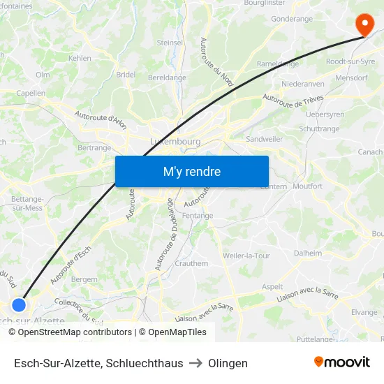Esch-Sur-Alzette, Schluechthaus to Olingen map