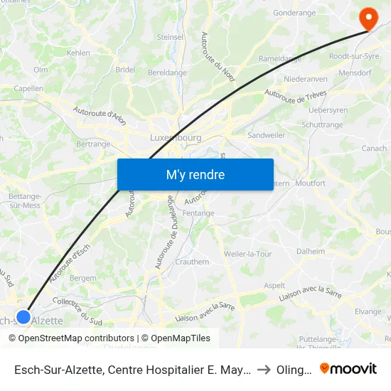 Esch-Sur-Alzette, Centre Hospitalier E. Mayrisch to Olingen map
