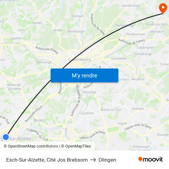 Esch-Sur-Alzette, Cité Jos Brebsom to Olingen map