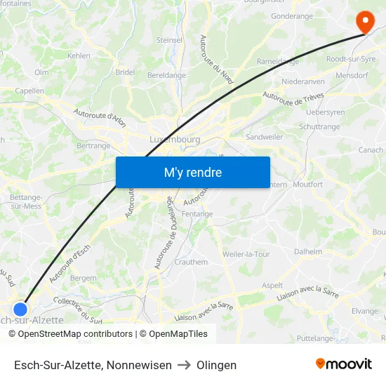 Esch-Sur-Alzette, Nonnewisen to Olingen map