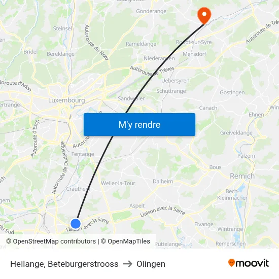 Hellange, Beteburgerstrooss to Olingen map