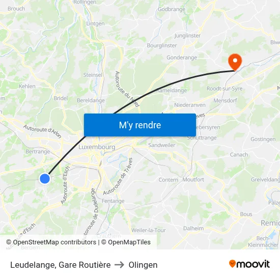Leudelange, Gare Routière to Olingen map