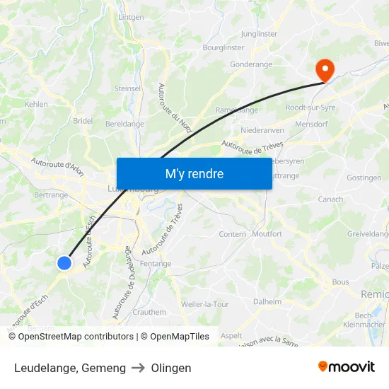 Leudelange, Gemeng to Olingen map
