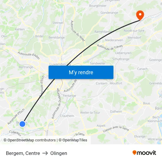 Bergem, Centre to Olingen map