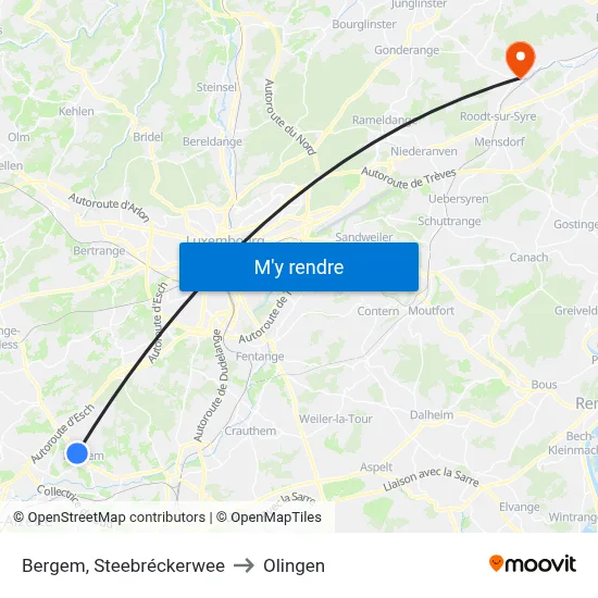 Bergem, Steebréckerwee to Olingen map