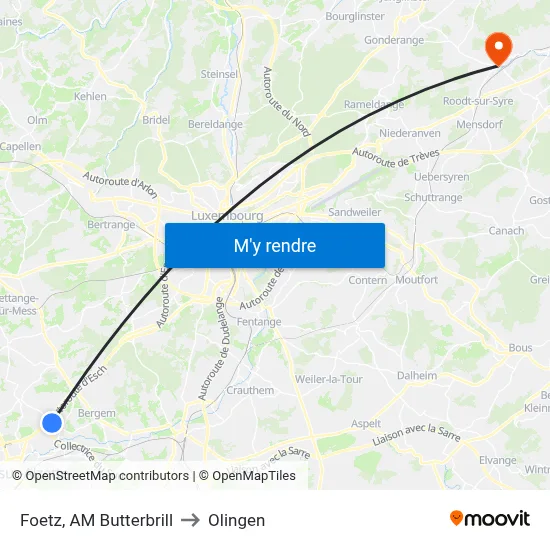Foetz, AM Butterbrill to Olingen map