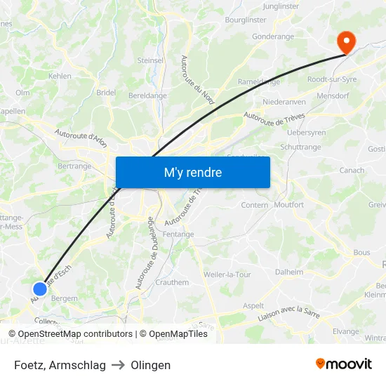 Foetz, Armschlag to Olingen map