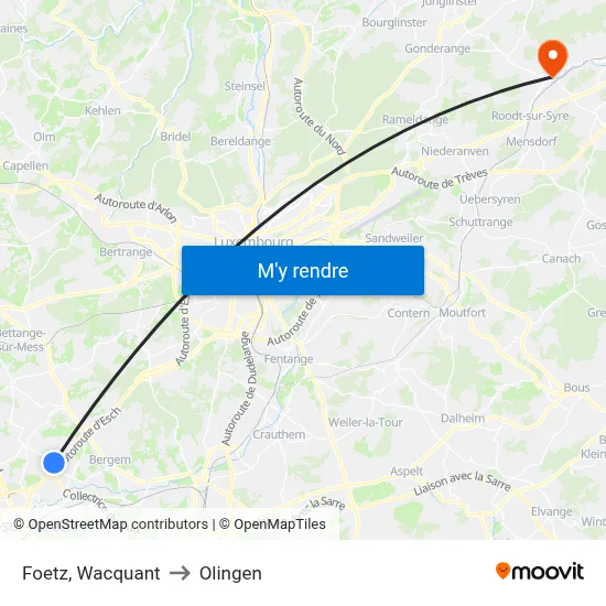 Foetz, Wacquant to Olingen map