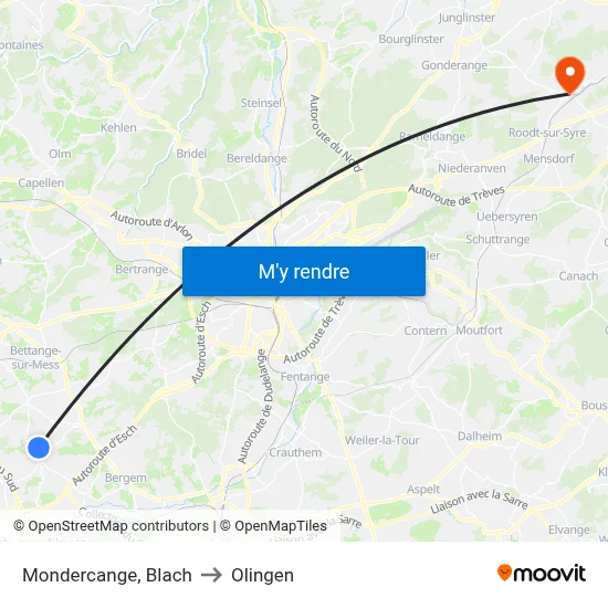 Mondercange, Blach to Olingen map