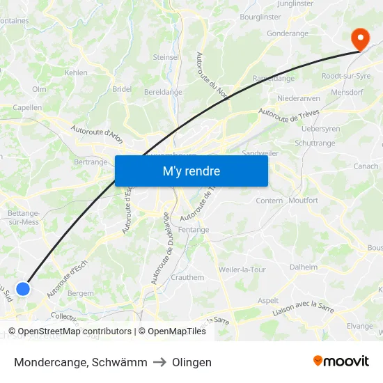 Mondercange, Schwämm to Olingen map