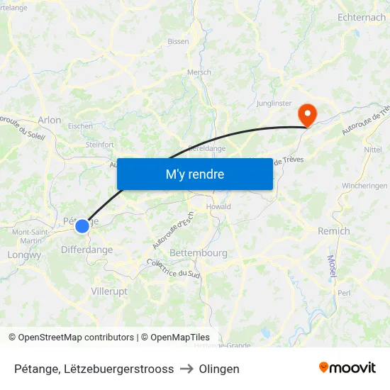 Pétange, Lëtzebuergerstrooss to Olingen map