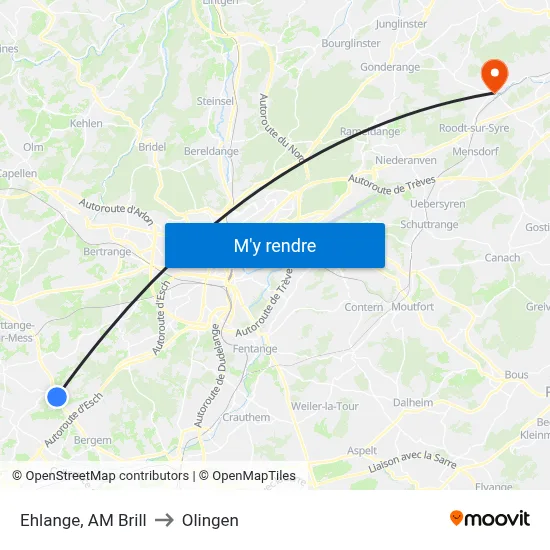 Ehlange, AM Brill to Olingen map