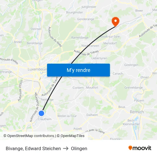 Bivange, Edward Steichen to Olingen map