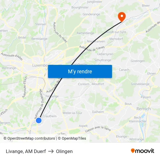 Livange, AM Duerf to Olingen map