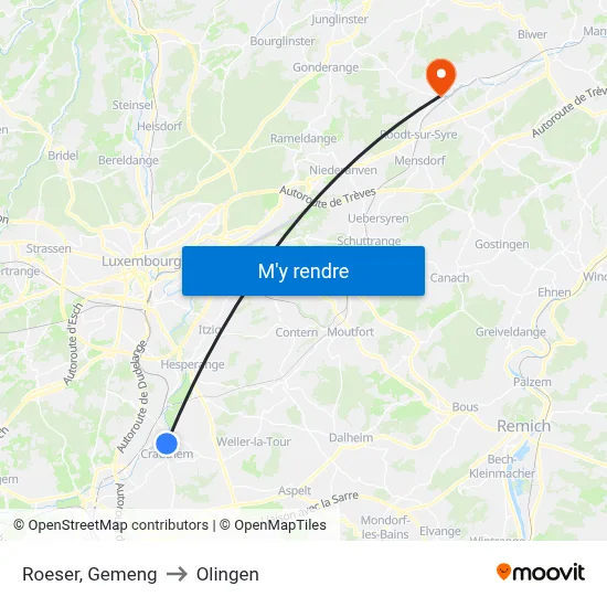 Roeser, Gemeng to Olingen map
