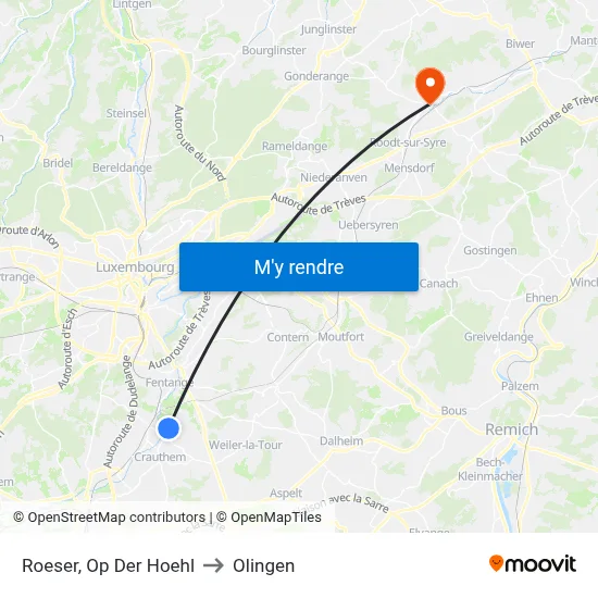 Roeser, Op Der Hoehl to Olingen map