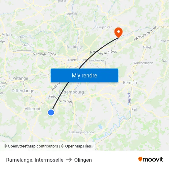 Rumelange, Intermoselle to Olingen map