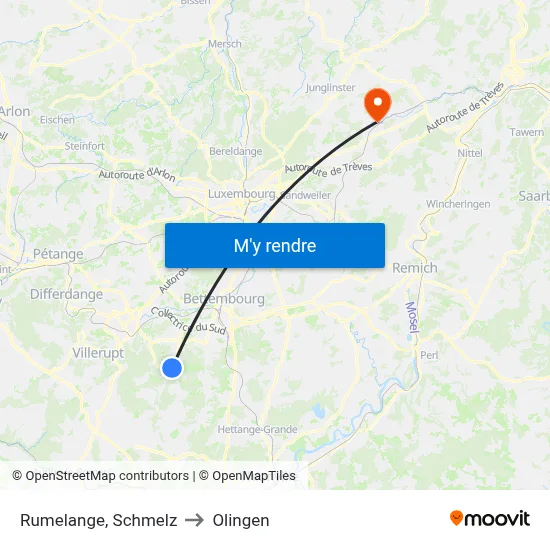 Rumelange, Schmelz to Olingen map