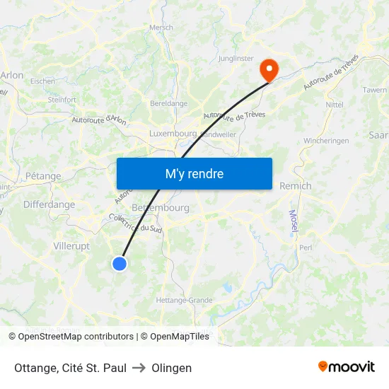 Ottange, Cité St. Paul to Olingen map