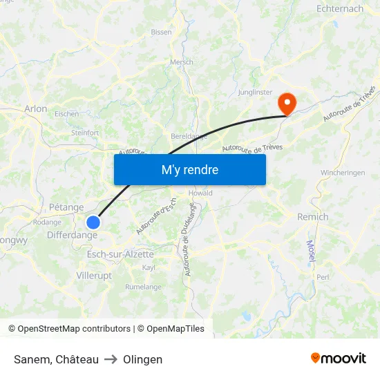 Sanem, Château to Olingen map