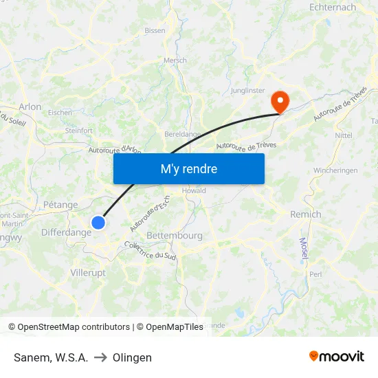 Sanem, W.S.A. to Olingen map