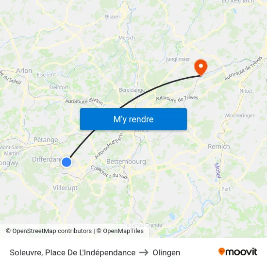 Soleuvre, Place De L'Indépendance to Olingen map