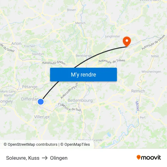 Soleuvre, Kuss to Olingen map