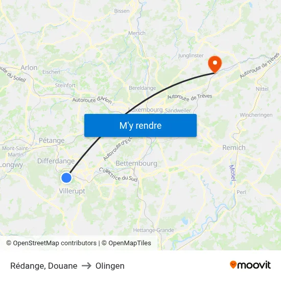 Rédange, Douane to Olingen map