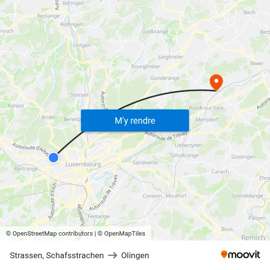 Strassen, Schafsstrachen to Olingen map