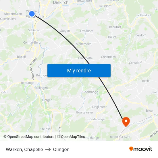 Warken, Chapelle to Olingen map
