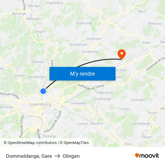 Dommeldange, Gare to Olingen map