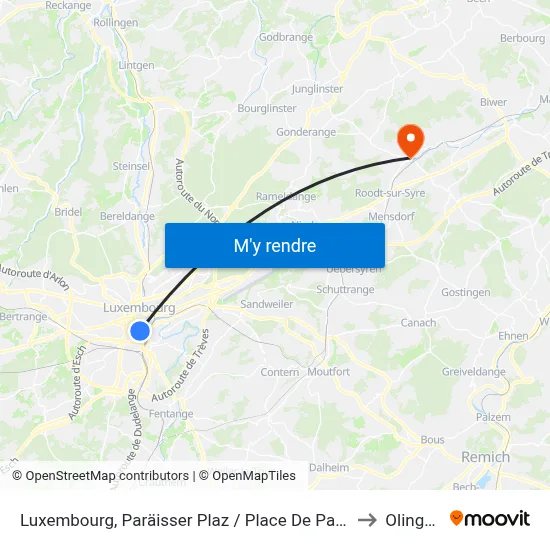 Luxembourg, Paräisser Plaz / Place De Paris to Olingen map
