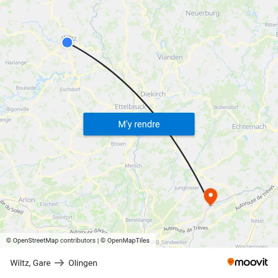 Wiltz, Gare to Olingen map