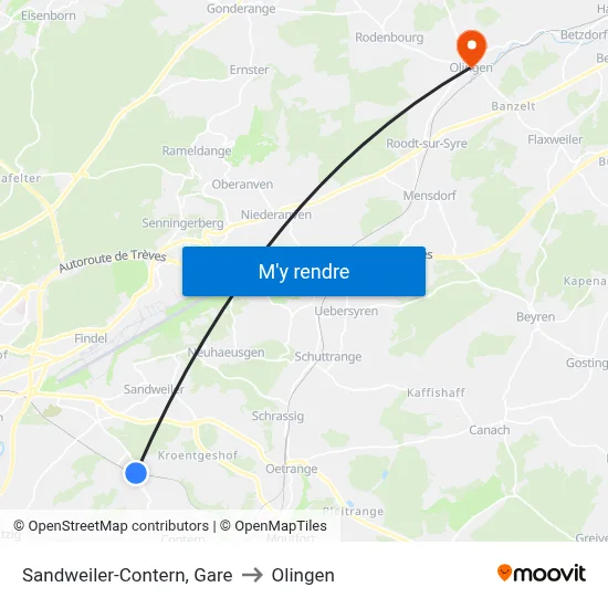 Sandweiler-Contern, Gare to Olingen map