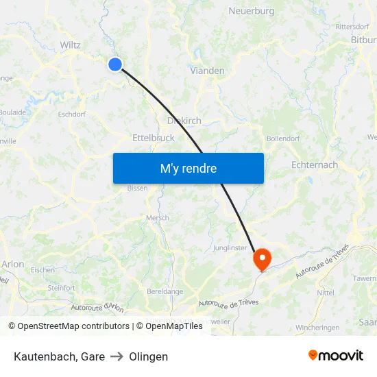 Kautenbach, Gare to Olingen map