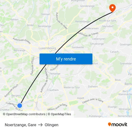 Noertzange, Gare to Olingen map